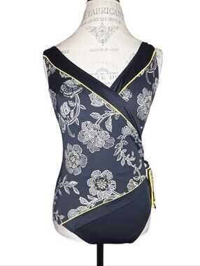 Longitude Surplice Soft Cup Long Torso Tassel Trim One Piece Swimsuit 8 NWOT